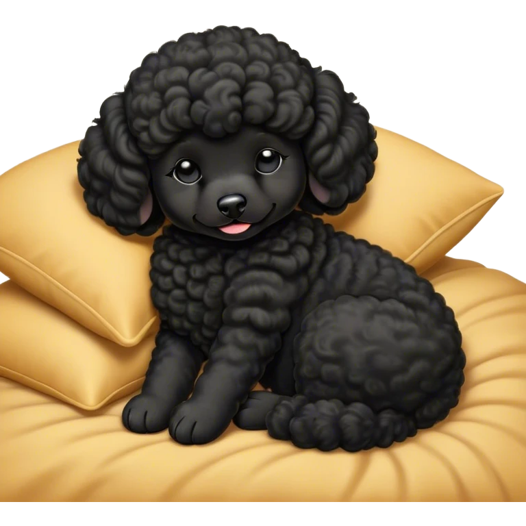 Meme-Worthy Cute Sleeping Black Poodle Portrait Emoji, Head resting peacefully with a contented smile, showcasing a delightfully elegant build and a luxuriously soft, curly jet-black Fur, eyes shut in a serene nap, Simplified yet hilariously adorable features, highly detailed, glowing with a soft, drowsy light, high shine, relaxed and utterly lovable, stylized with an air of playful laziness, bright and heartwarming, soft glowing outline, capturing the essence of a comically sleepy companion, so meme-worthy it feels like it could instantly become the next viral sensation of adorable slumber! emoji