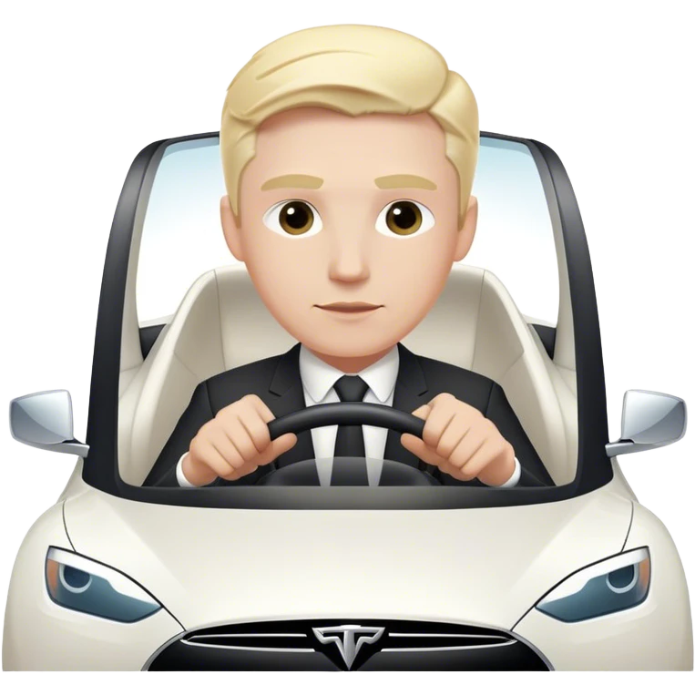blonde businessman driving white tesla emoji