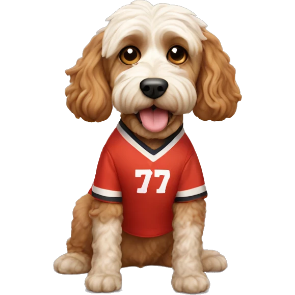 Cockapoo dog wearing chief jersey emoji