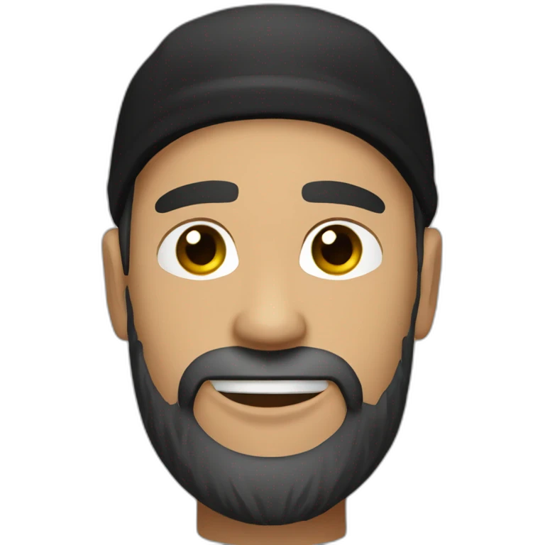 Bearded light brown guy with black cap wearing a security piercing in the left eae emoji