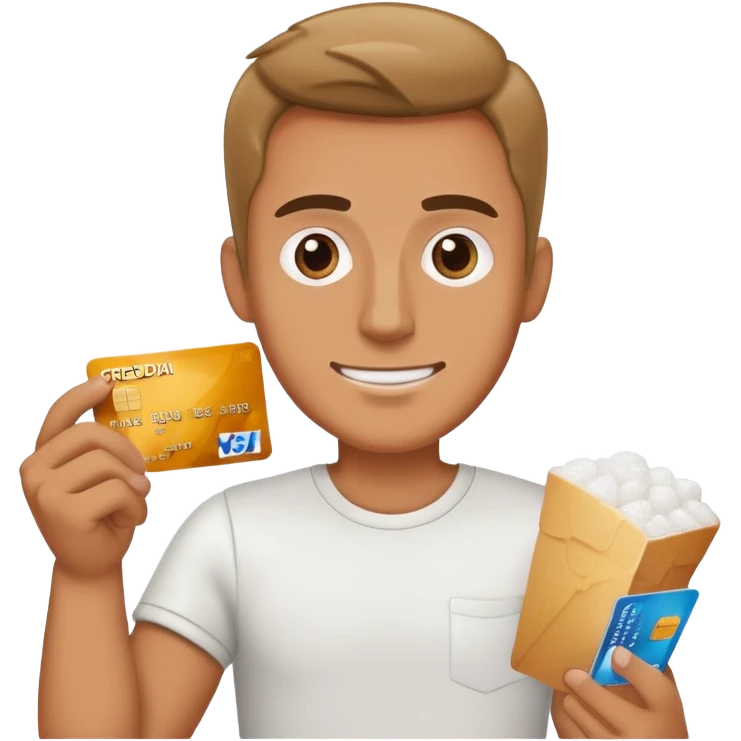 A man holding a credit card with a pile of sugar emoji