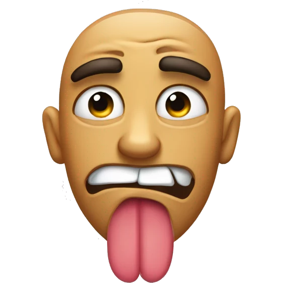 Sad face sticking out tongue, squinty eye brows. emoji