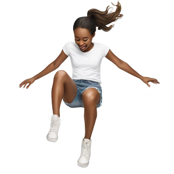 girl falling on puddle of paint on legs white paint emoji