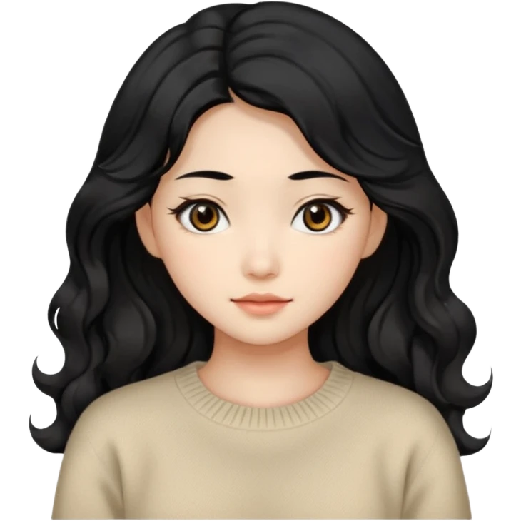 Beautiful girl,Black hair, wavy long hair,Black eyes,Chinese, beige sweater  emoji