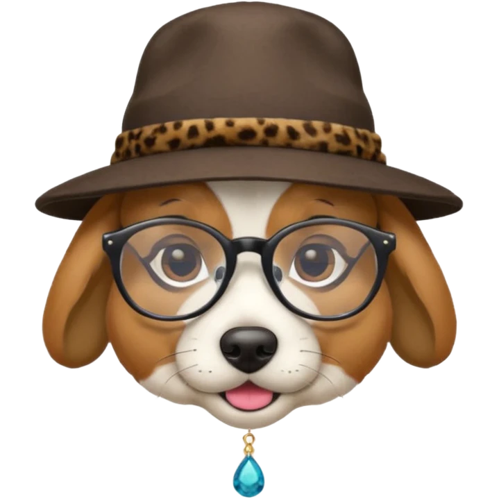 dog wearing a hat and glassess and earrings emoji