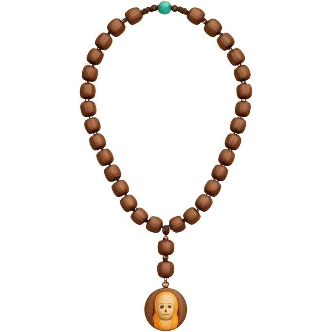 monk necklace object icon, wooden prayer beads with simple pendant, spiritual minimal design, natural wood texture, subtle sacred aura, 3D cartoon style, mobile game icon style, centered, clean background, no text, no watermark
 emoji