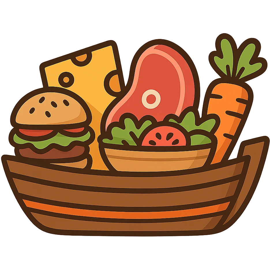 flat toon style boat with food emoji