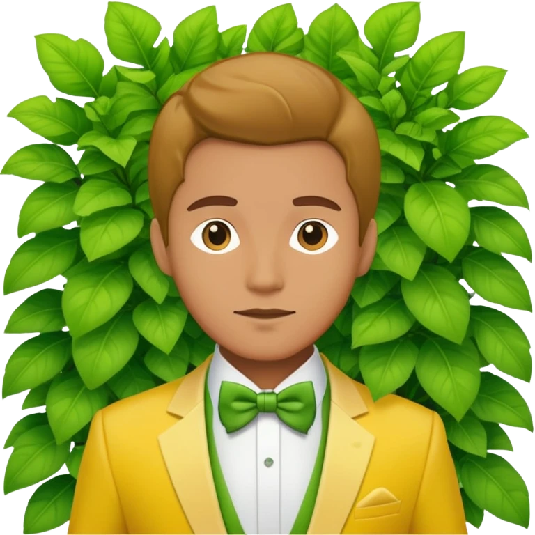 Man in a yellow tux hiding in a bush emoji