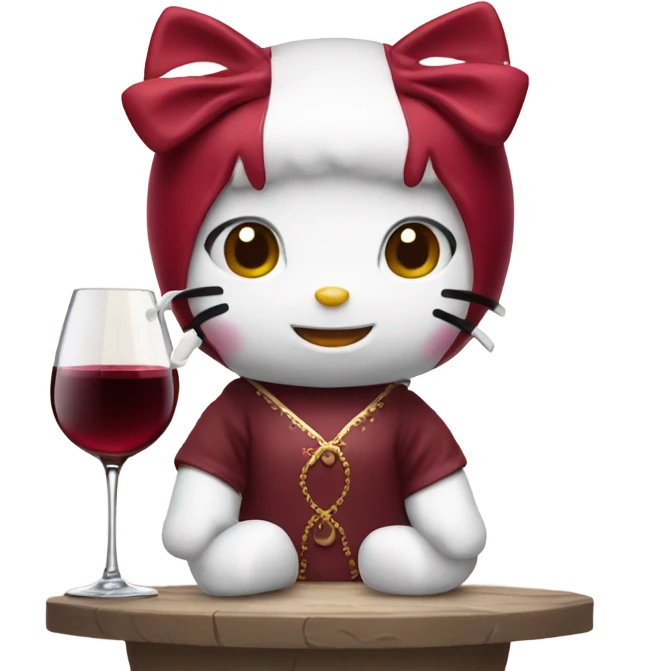 Hello Kitty drinking red wine emoji