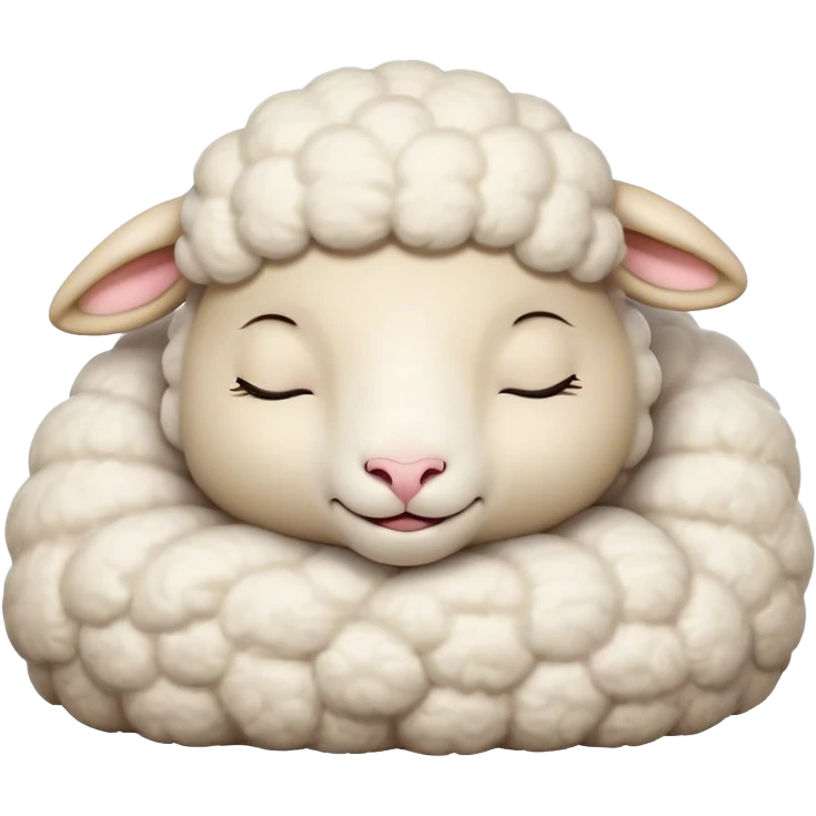 Meme-Worthy Cute Sleeping Sheep Portrait Emoji, Head resting peacefully with a contented smile, showcasing a robust build and a luxuriously soft white fleece, eyes shut in a serene, restful nap, Simplified yet hilariously adorable features, highly detailed, glowing with a soft, drowsy light, high shine, relaxed and utterly lovable, stylized with an air of playful laziness, bright and heartwarming, soft glowing outline, capturing the essence of a comically sleepy sheep, so meme-worthy it feels like it could instantly become the next viral sensation of adorable slumber! emoji
