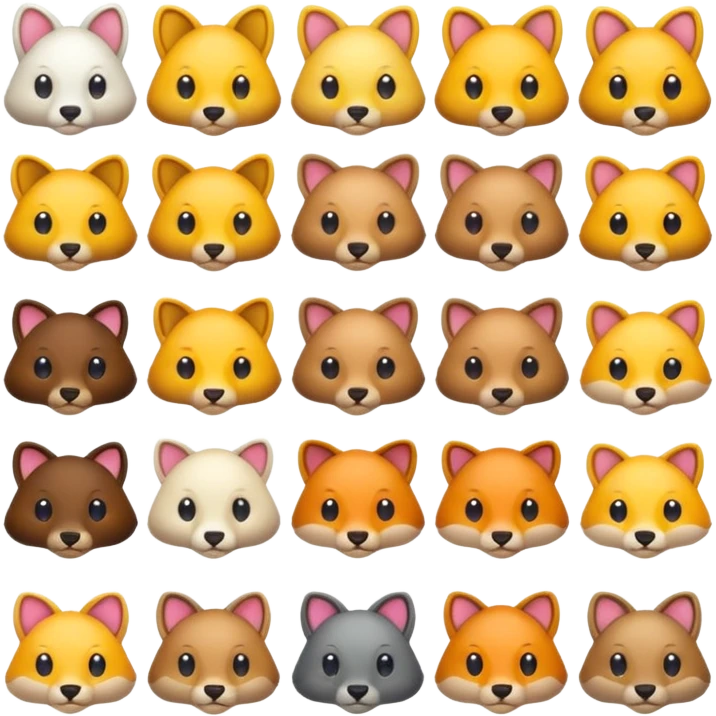 Find the different emoji challenge.
Use animal emojis with no visible facial expressions.
Focus on body shape, tail, ear, or color differences.
Minimal background.
Hard difficulty. emoji
