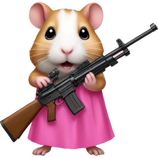 hamster ith a rifle wearing pink dress emoji