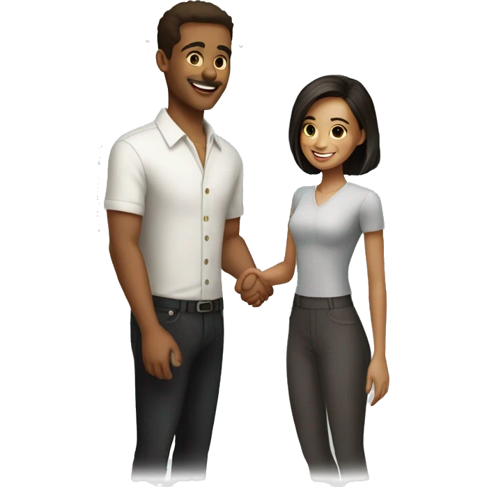 an adult restaurant owner and a young blogger shake hands, both with fair skin, in great detail, in full height emoji