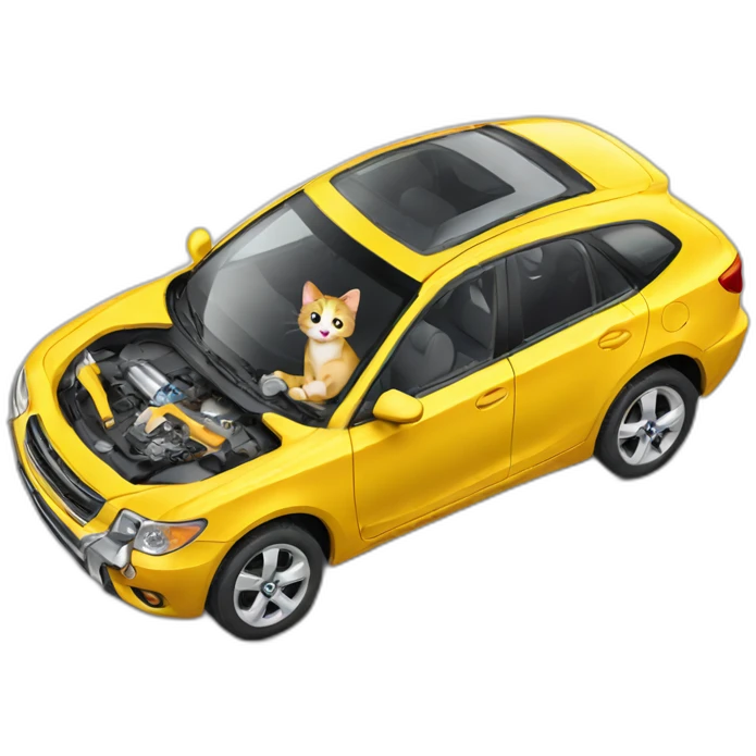Cat fixes car with wrench emoji