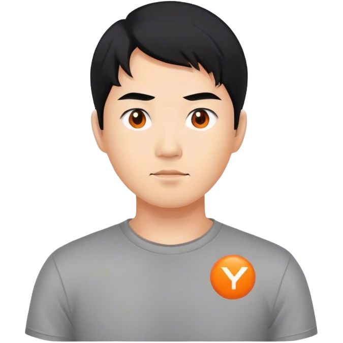 Thumbs up, but with black hair representing an asian man. Grey shirt, with a very small logo that is shaped in solid Orange, and a simple white capitalized "Y" inside of it. emoji