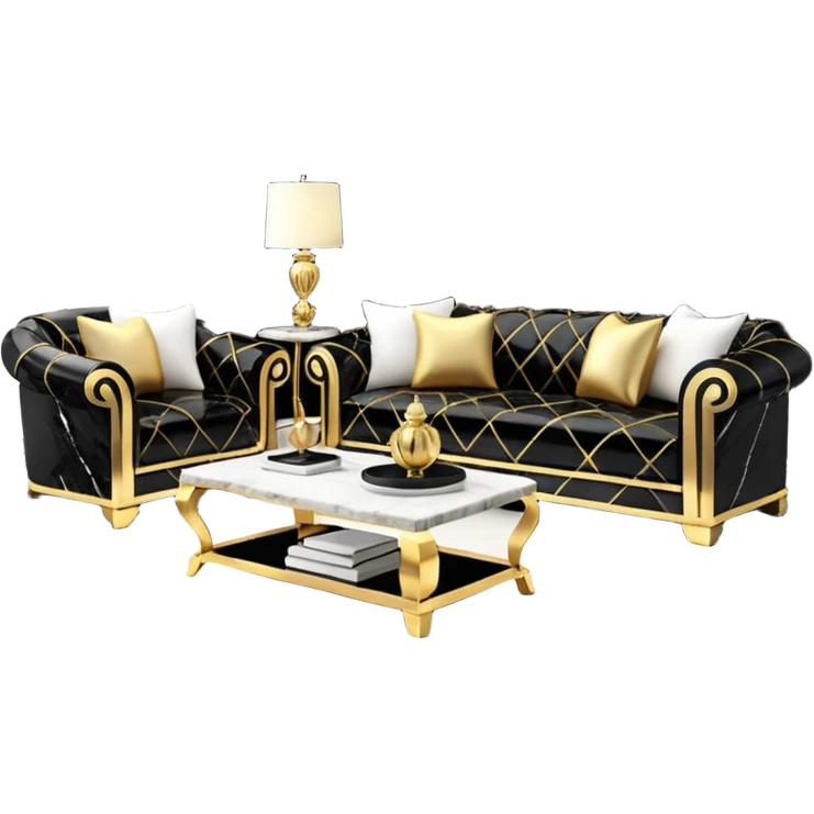 Luxurious black marble living room with gold and white accents  emoji