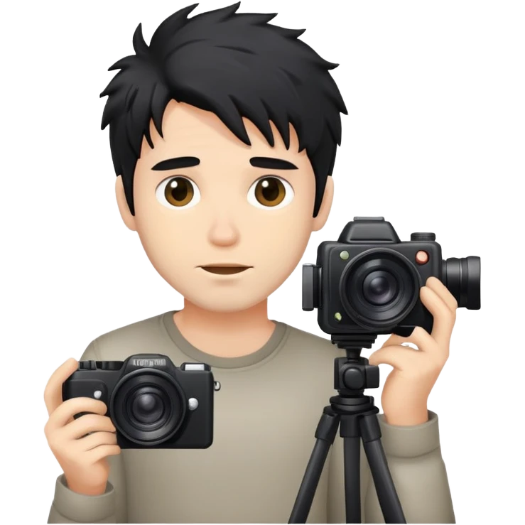 a man with black messy hair with one camera emoji