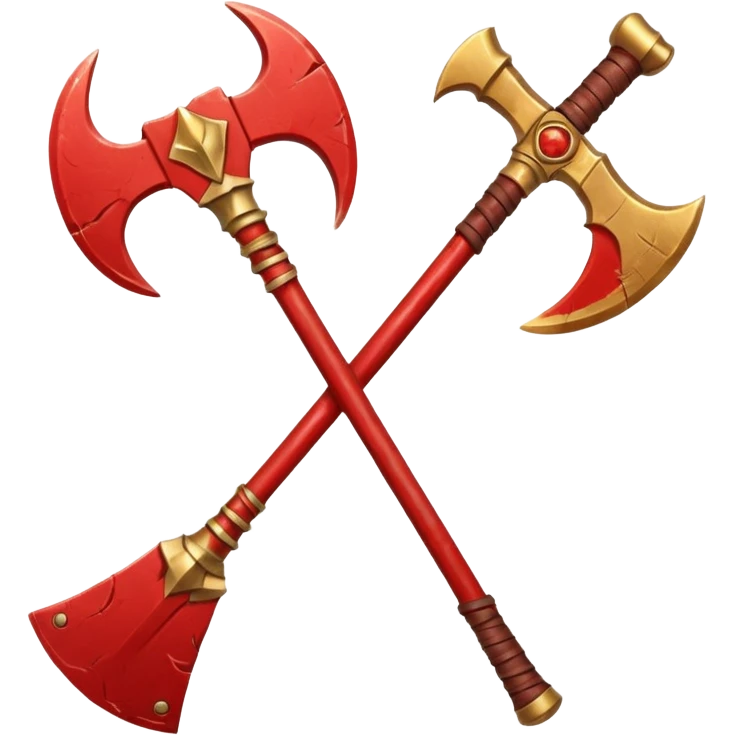 Ares battle axe object icon, ancient Greek war god axe, double-bladed heavy axe, red and gold metal, battle-worn scratches, glowing red accents, 3D cartoon, mobile game icon style, centered, clean background, soft shadow, no text, no watermark

 emoji