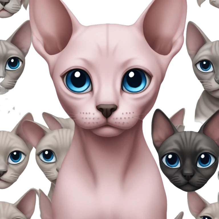Pink with grey sphinx cat blue eyes and black nose  emoji