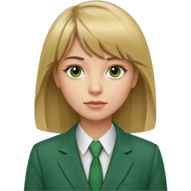 Pass the shoulders Dirty blonde hair woman with bangs in green business attire  emoji