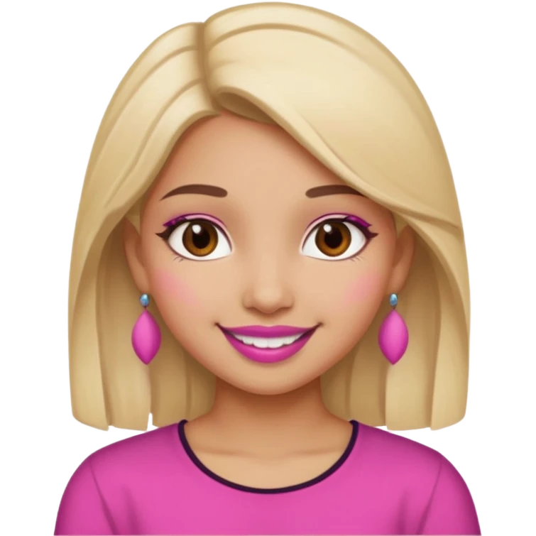 Sweet Indian girl blond hair brown eyes brown/pink lipstick pink blush emoji