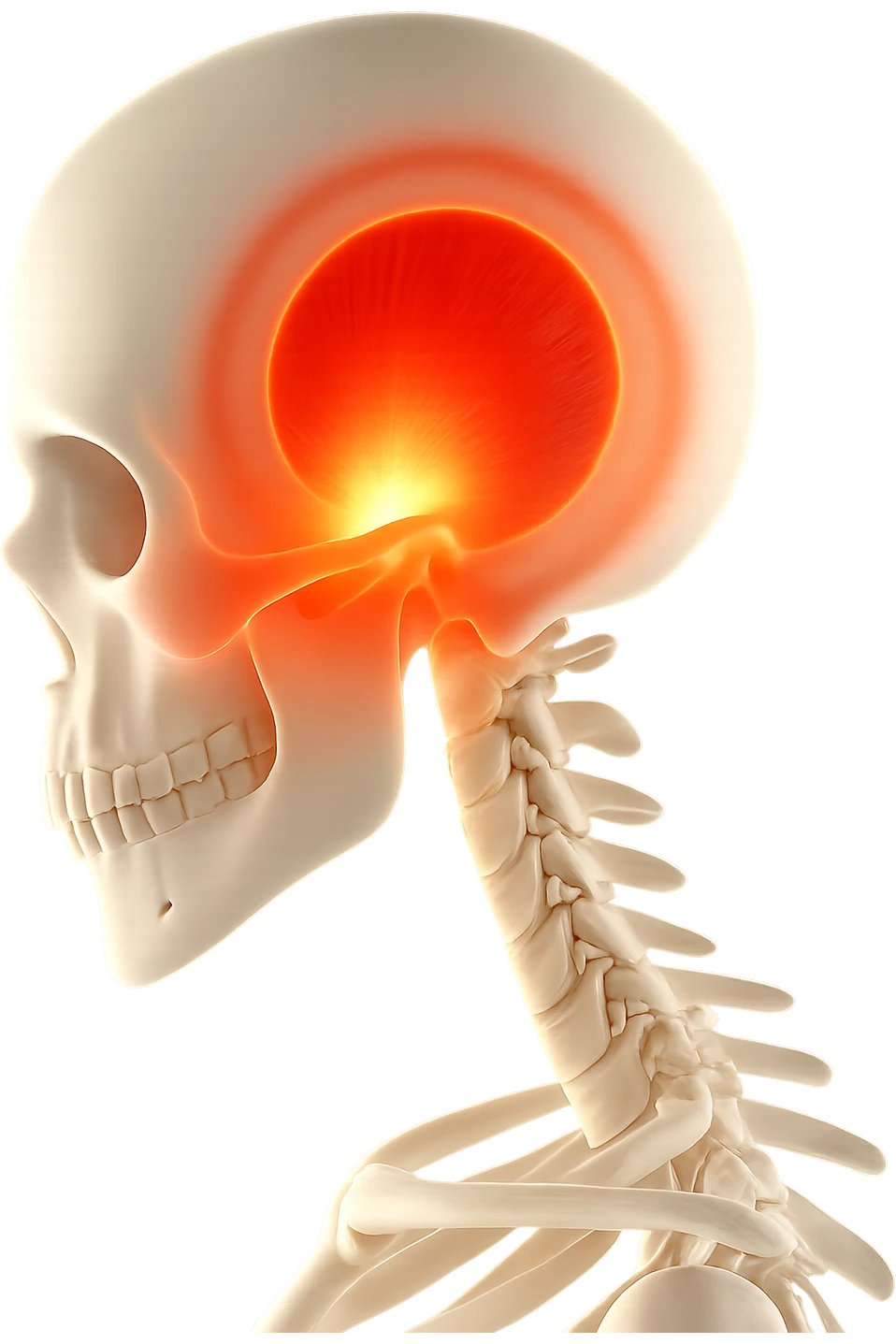 focus su muscolo temporale illuminato con un cerchio emoji