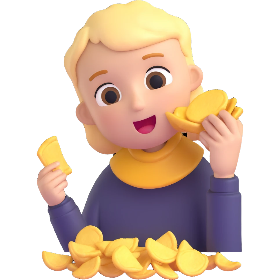 Beru from Solo Leveling eating chips, playful and expressive emoji
