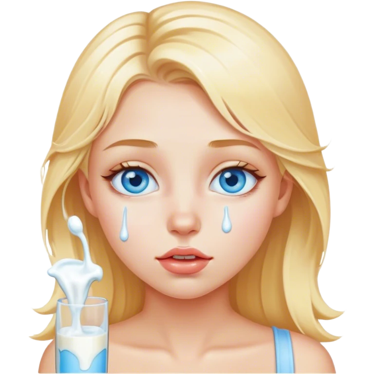 Milk dripping from blonde girl blue eyes lips sfw emoji