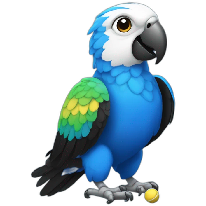 Blue, black and white parrot playing with ball emoji