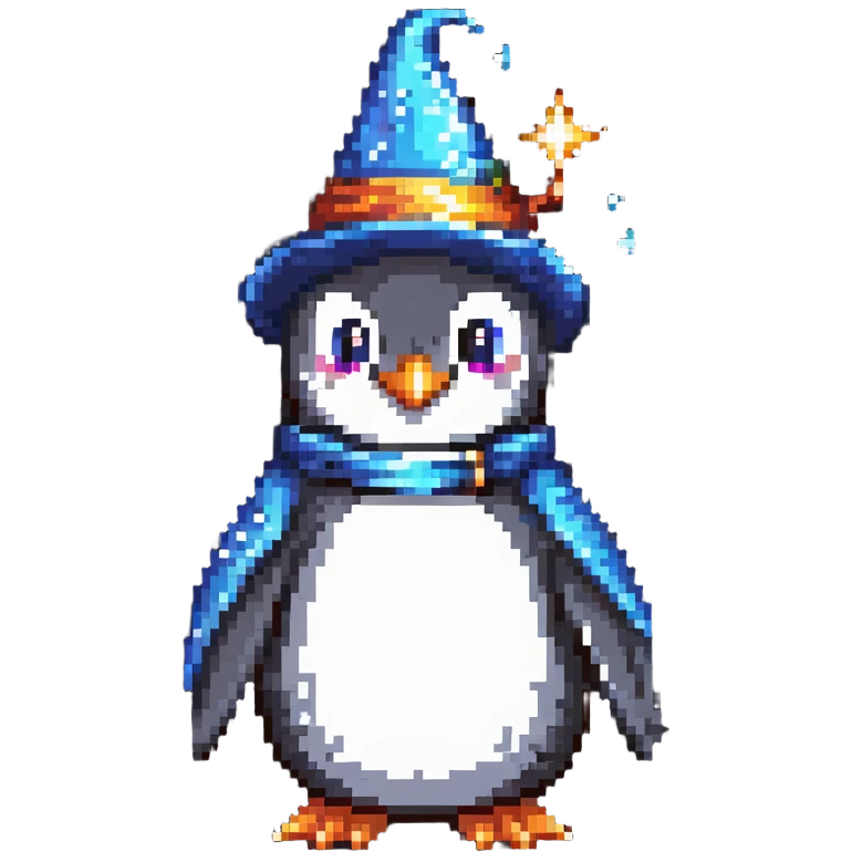 a penguin wizard with magical sparkles emoji