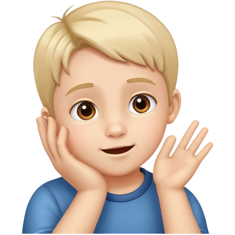 child listening attentively, hand to ear, cheerful and focused emoji