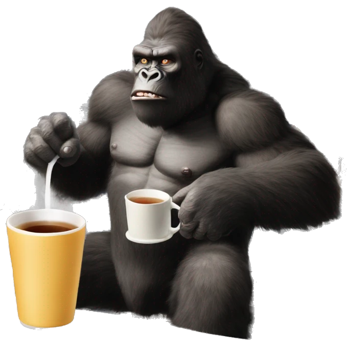 king kong drinking tea  on top of empire state building emoji