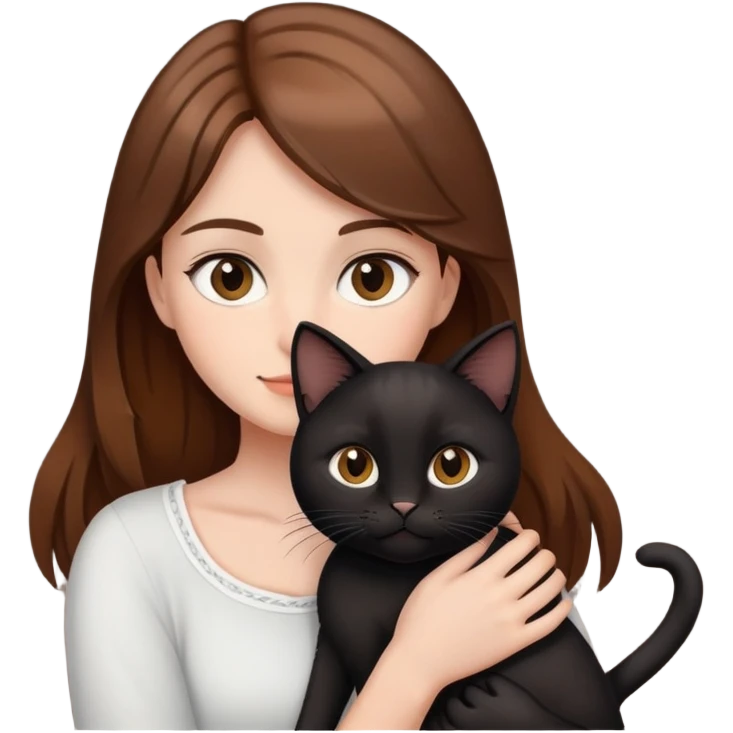 A girl A brown-haired, fair-skinned, brown-eyed girl holds a black cat.  emoji
