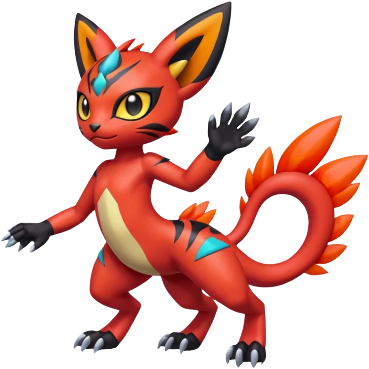 Colorful Meloetta-Litten-Guilmon-Pokémon-Fakémon-fusion-hybrid-creature emoji