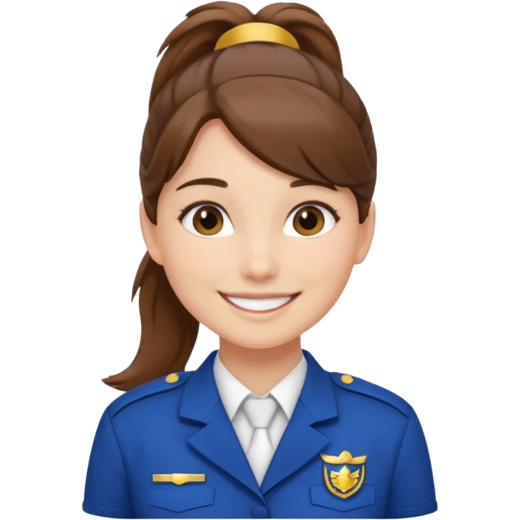 Young Female: ponytail brown haiir, wearing uniform, white skin emoji