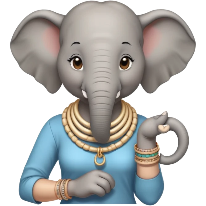 female elephant character in casual clothes, upright pose, with bangles and earrings emoji
