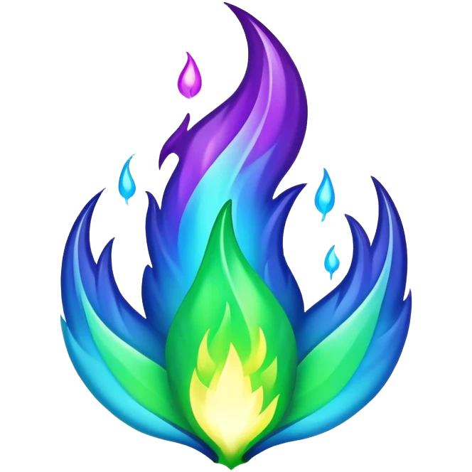 Shiny epic green blue and purple flame emoji