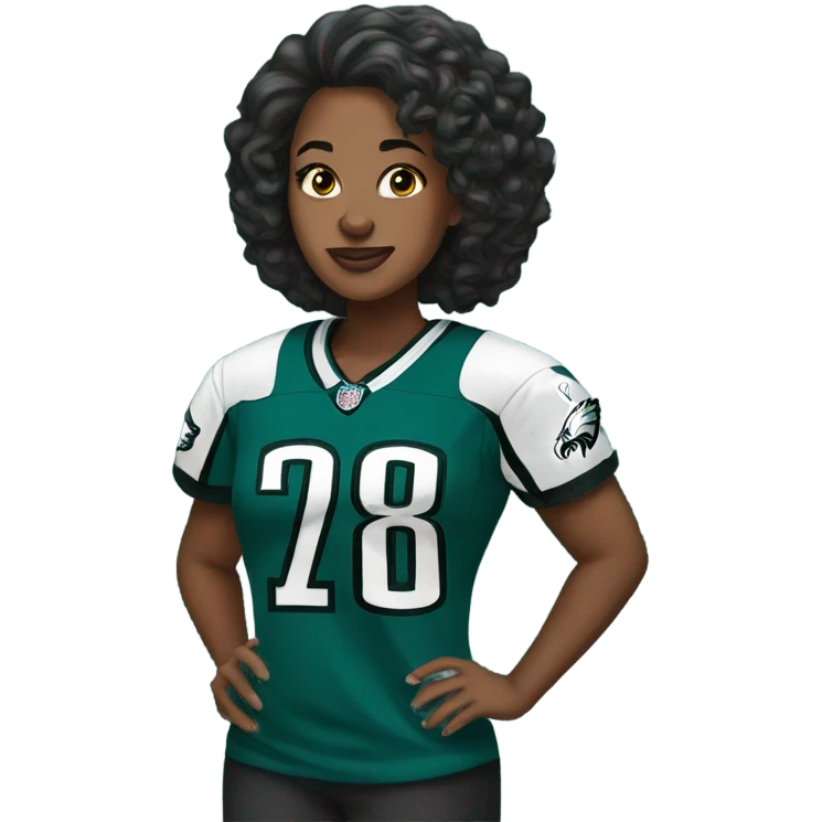Black woman at eagles game with eagles jersey emoji