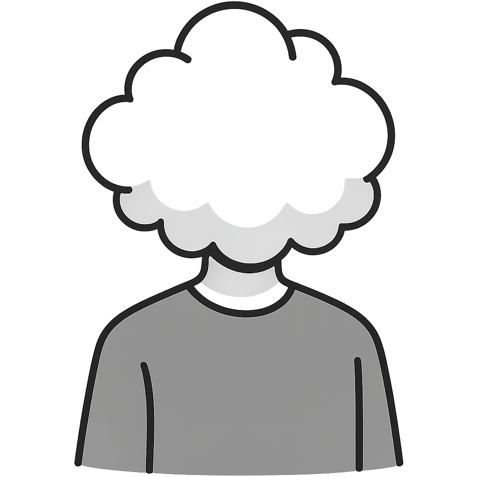 person whose body up to the shoulders is entirely made of fluffy voluminous clouds, clouds form the figure, minimalist illustration style emoji