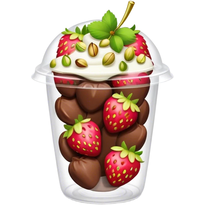 Chocolate covered Strawberries with pistachios in a plastic cup emoji