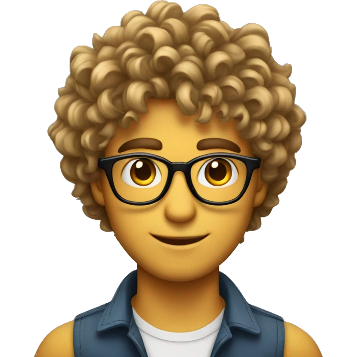 Hombre con ojos color miel cabello risado con rizos y lentes emoji
