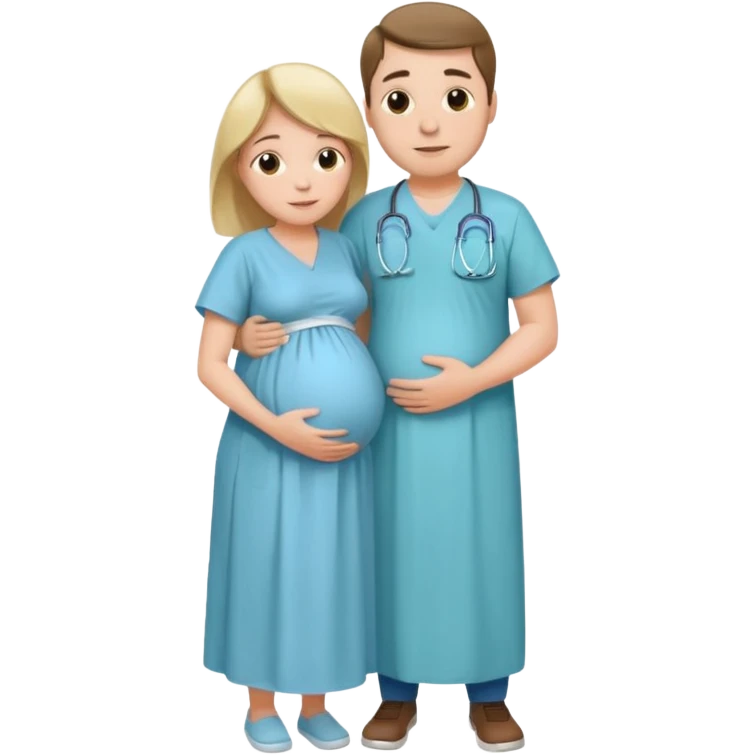 Девушка беременная, рядом ее обнимает муж и они стоят на фоне больницы  emoji