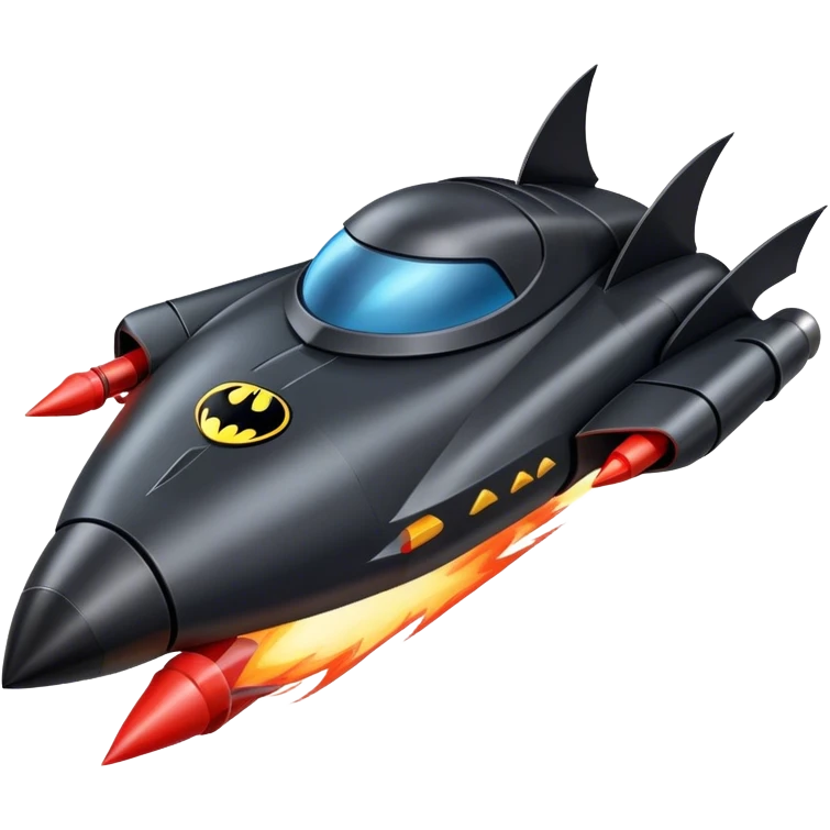 batmobile riding a rocket ship boom! emoji