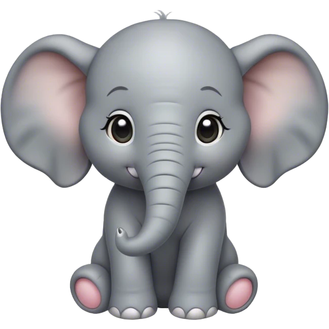 Cinematic Cute Baby Elephant Portrait Emoji, Head tilted playfully and inquisitively, featuring a velvety gray hide with oversized floppy ears and round, sparkling eyes filled with wonder, Simplified yet irresistibly adorable features, highly detailed, glowing with a warm, friendly glow, high shine, affectionate and spirited, stylized with a touch of playful charm, bright and endearing, soft glowing outline, capturing the essence of a mischievous yet loving baby elephant, so playful it feels like it could trundle out of the screen into your arms! emoji