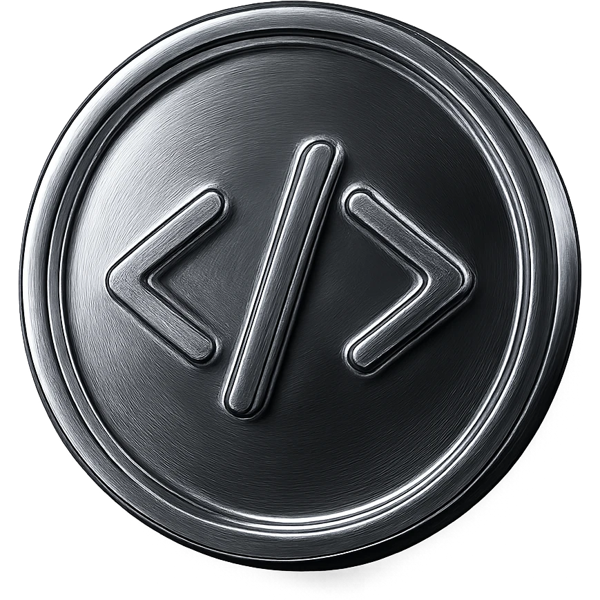 a 3D glass coin with a subtle code icon in the center emoji