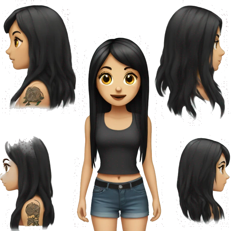 white girl with long black hair and bangs and tattoos emoji