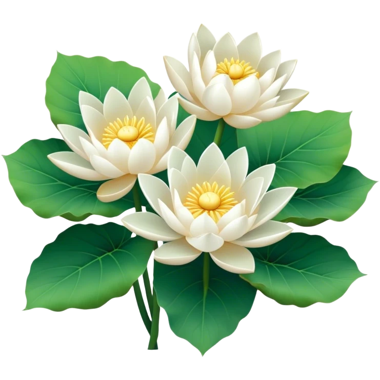 bouquet white Nymphaea lotus,stem, lotus leaf emoji