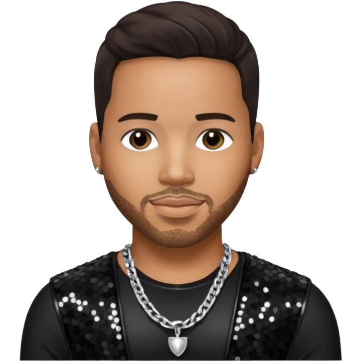 Romeo Santos with dark brown hair, black sequin outfit emoji