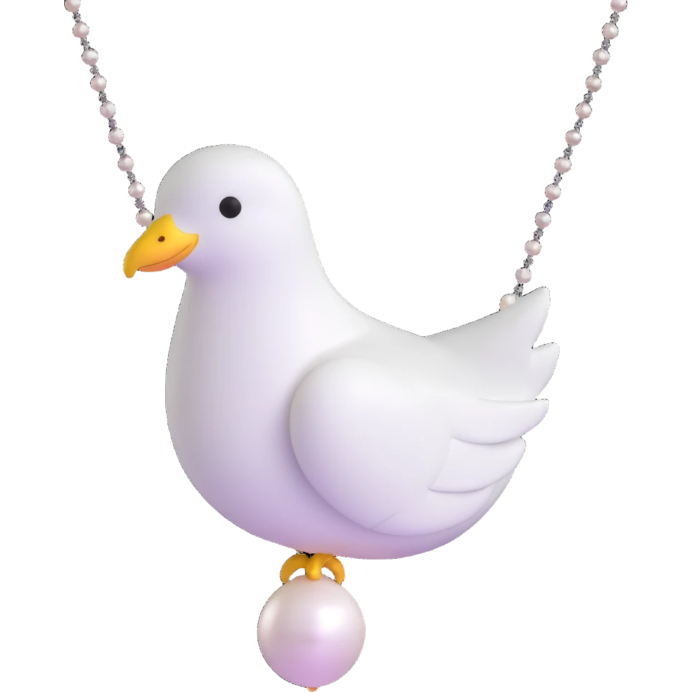 dove head novelty emoji with a pearl necklace and sophisticated demeanor emoji