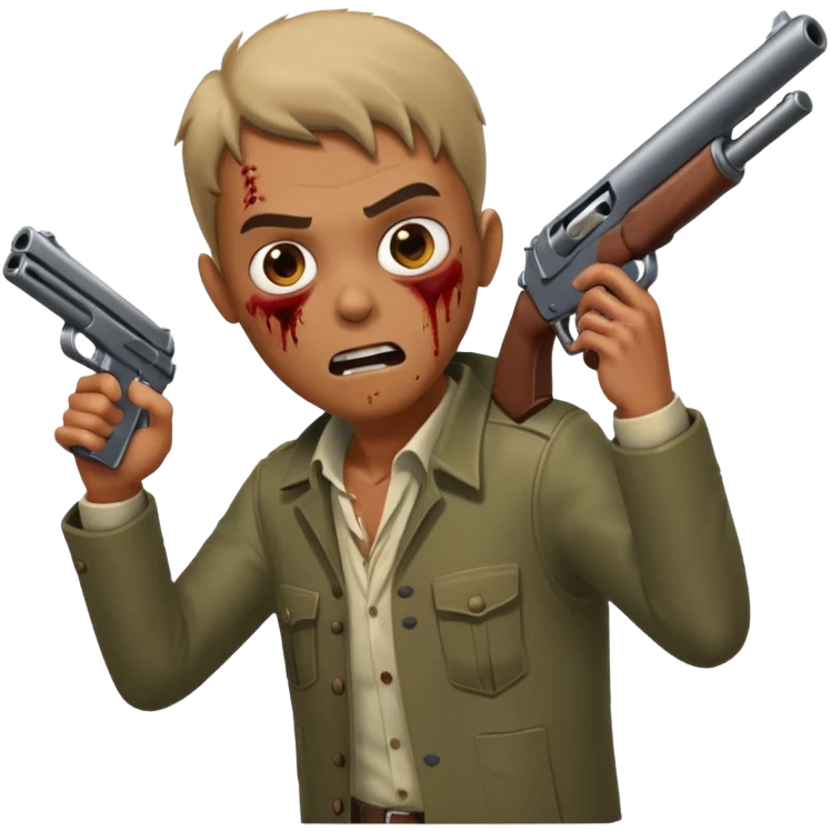 Man aiming shotgun at approaching zombie, dynamic pose, horror scene, no background









 emoji